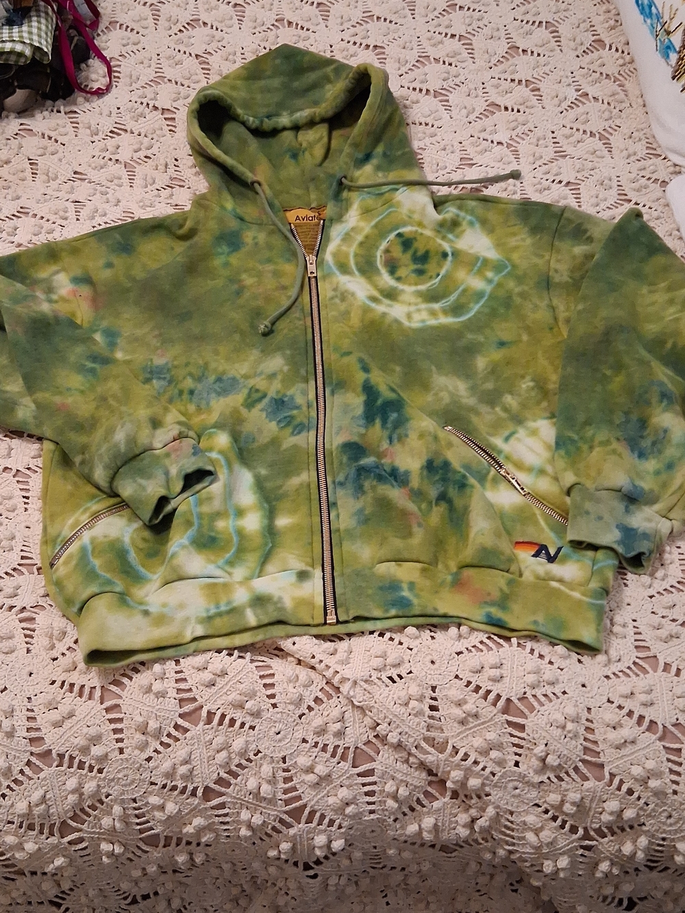 Aviator Nation Green Tie-Dye Zip Hoodie